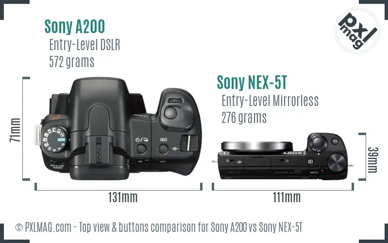 Sony A200 vs Sony NEX-5T top view buttons comparison