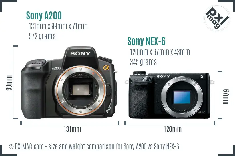 Sony A200 vs Sony NEX-6 size comparison