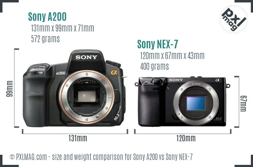 Sony A200 vs Sony NEX-7 size comparison
