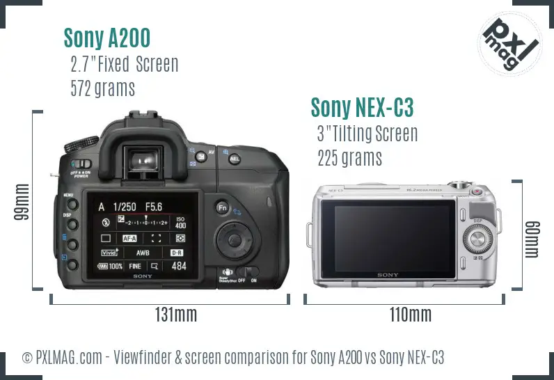 Sony A200 vs Sony NEX-C3 Screen and Viewfinder comparison