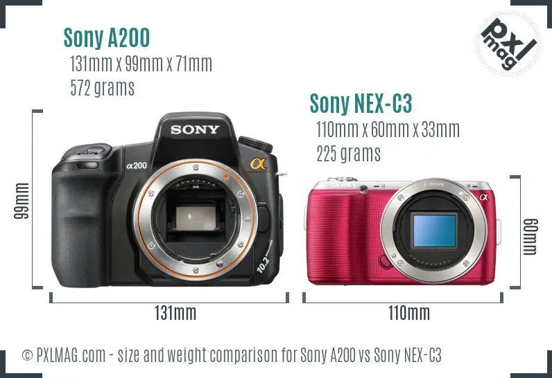 Sony A200 vs Sony NEX-C3 size comparison
