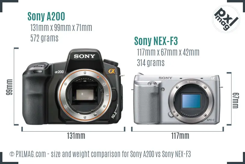 Sony A200 vs Sony NEX-F3 size comparison
