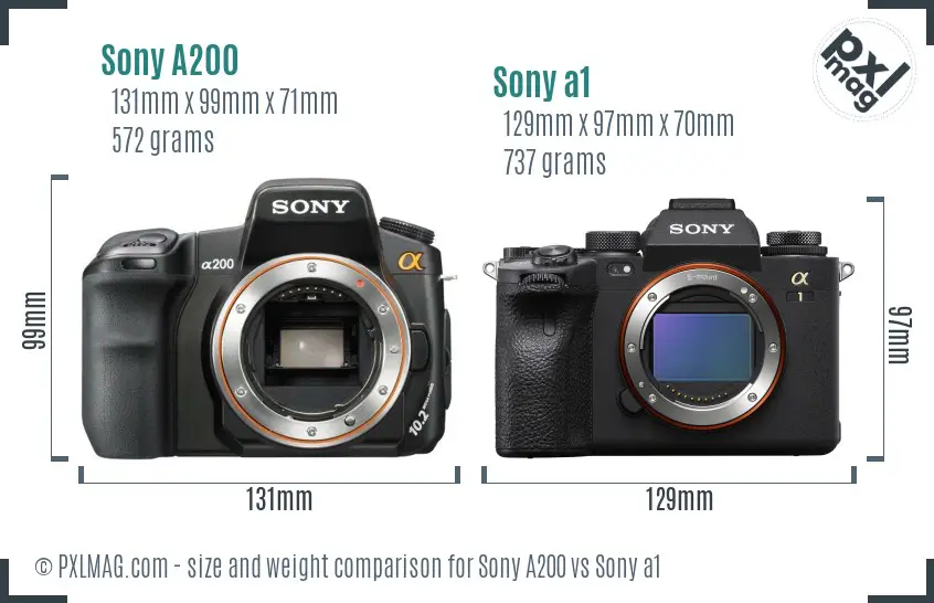 Sony A200 vs Sony a1 size comparison