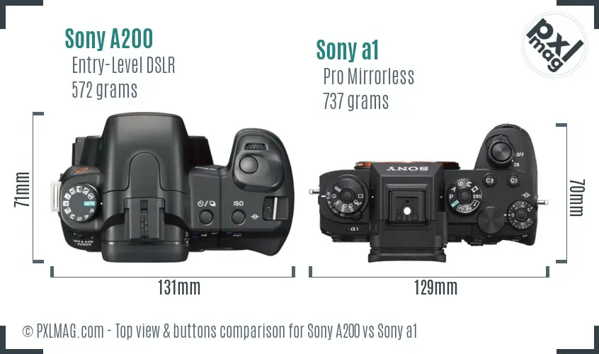 Sony A200 vs Sony a1 top view buttons comparison