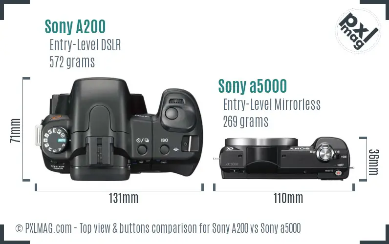 Sony A200 vs Sony a5000 top view buttons comparison
