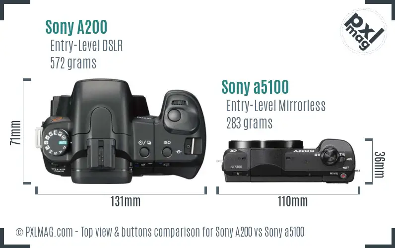 Sony A200 vs Sony a5100 top view buttons comparison