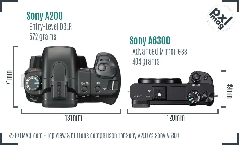Sony A200 vs Sony A6300 top view buttons comparison