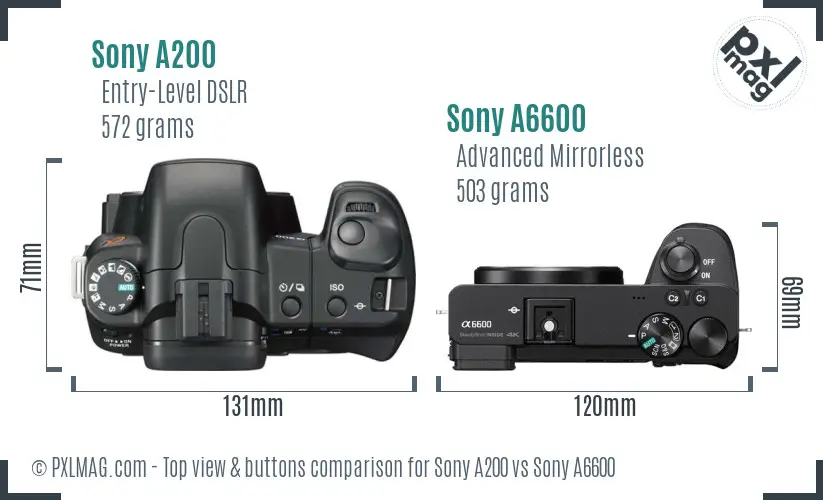 Sony A200 vs Sony A6600 top view buttons comparison