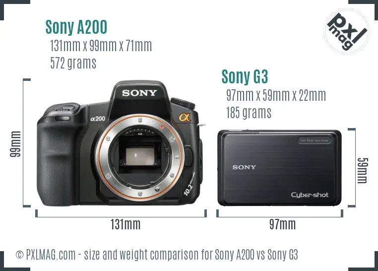 Sony A200 vs Sony G3 size comparison
