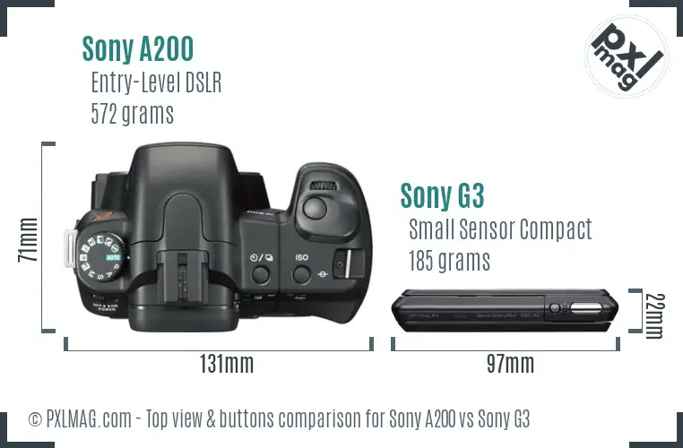Sony A200 vs Sony G3 top view buttons comparison