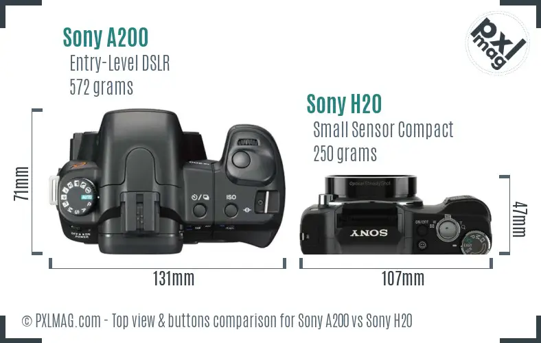Sony A200 vs Sony H20 top view buttons comparison