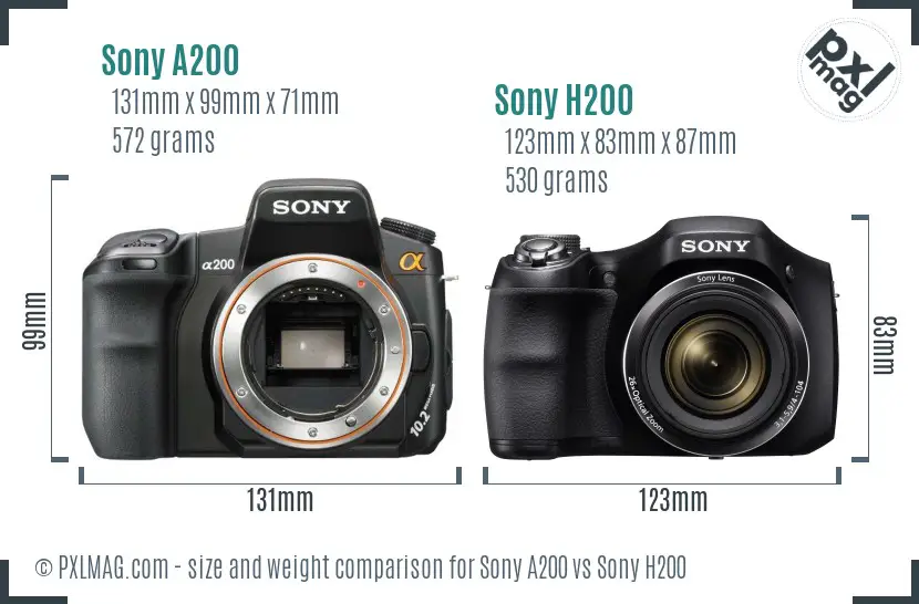 Sony A200 vs Sony H200 size comparison