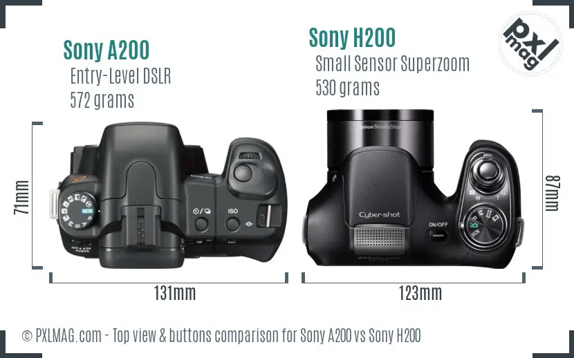 Sony A200 vs Sony H200 top view buttons comparison