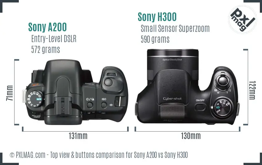 Sony A200 vs Sony H300 top view buttons comparison