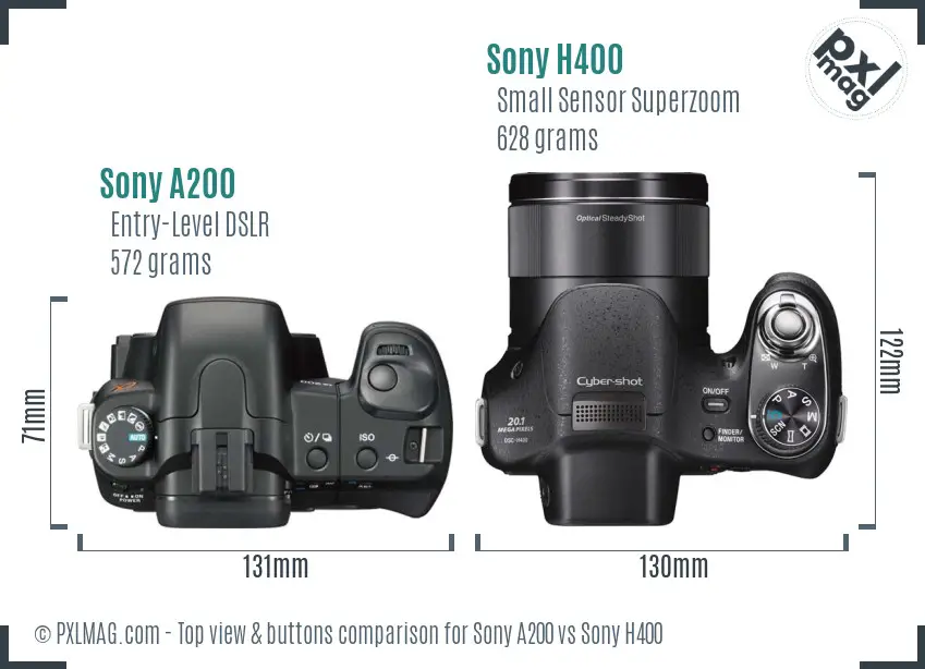 Sony A200 vs Sony H400 top view buttons comparison