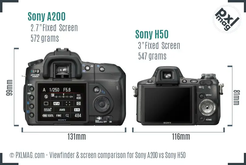 Sony A200 vs Sony H50 Screen and Viewfinder comparison