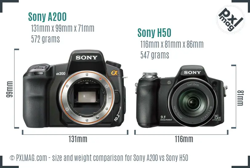 Sony A200 vs Sony H50 size comparison