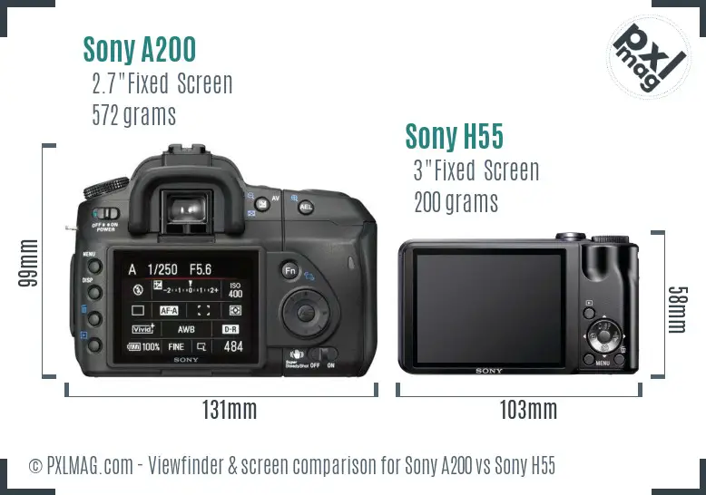 Sony A200 vs Sony H55 Screen and Viewfinder comparison