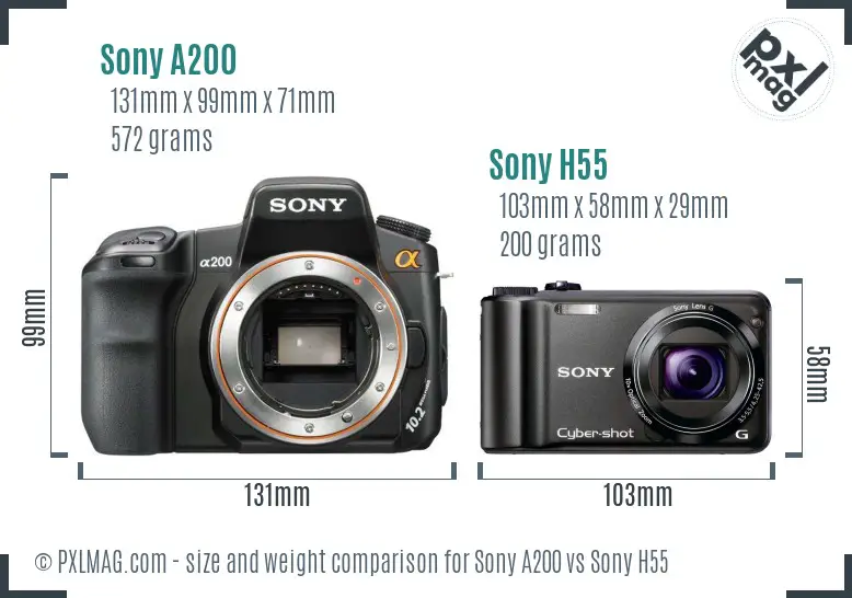 Sony A200 vs Sony H55 size comparison