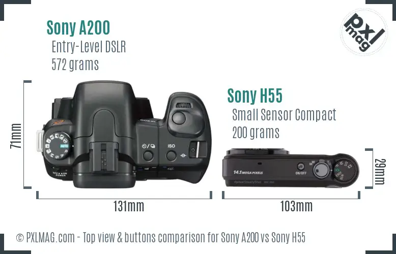 Sony A200 vs Sony H55 top view buttons comparison