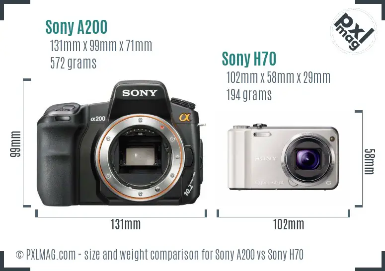 Sony A200 vs Sony H70 size comparison