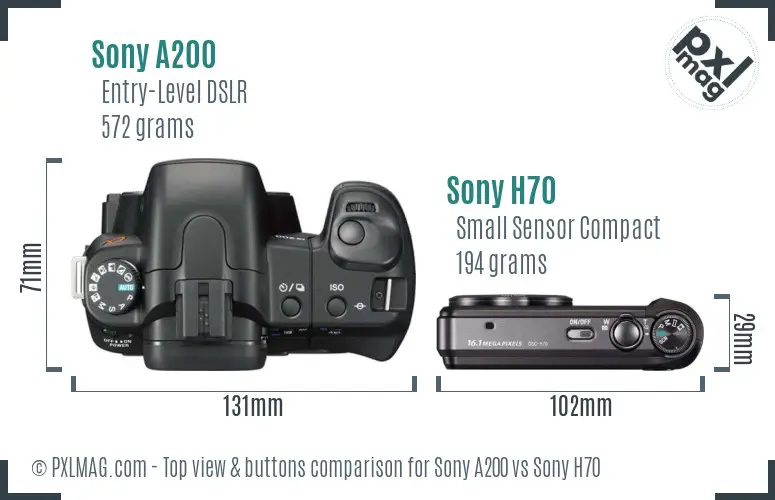 Sony A200 vs Sony H70 top view buttons comparison