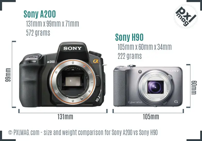 Sony A200 vs Sony H90 size comparison