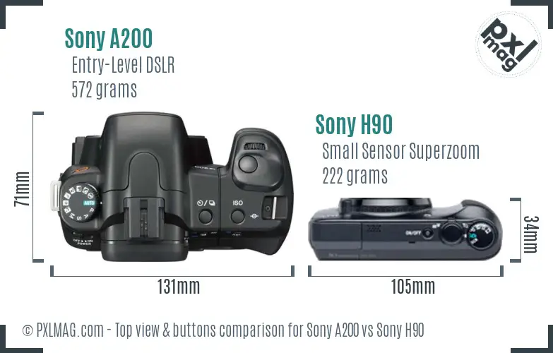 Sony A200 vs Sony H90 top view buttons comparison