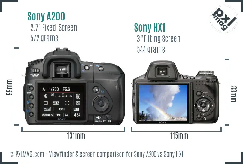Sony A200 vs Sony HX1 Screen and Viewfinder comparison