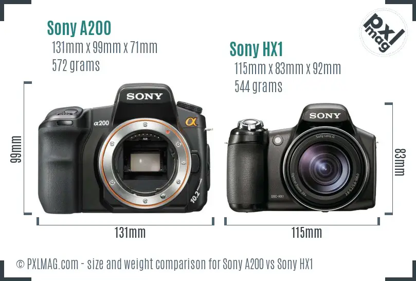 Sony A200 vs Sony HX1 size comparison