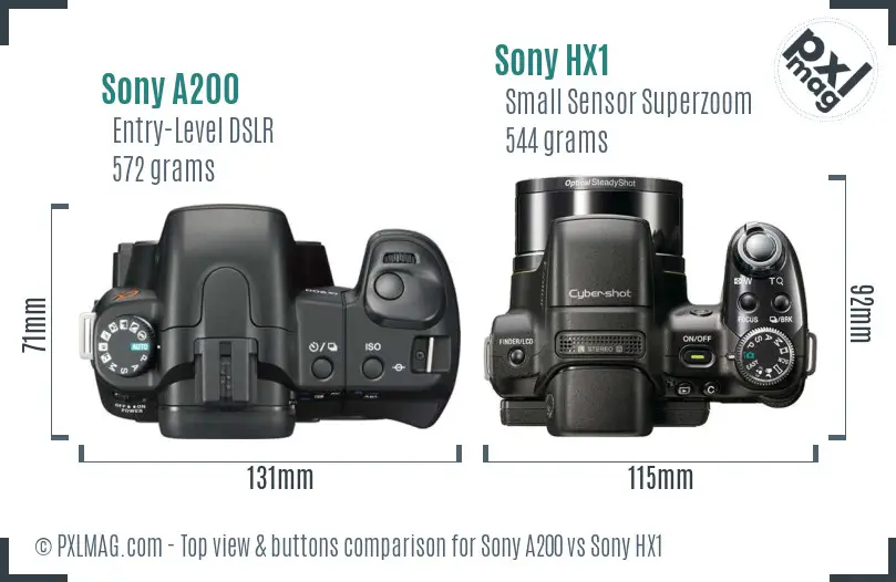 Sony A200 vs Sony HX1 top view buttons comparison