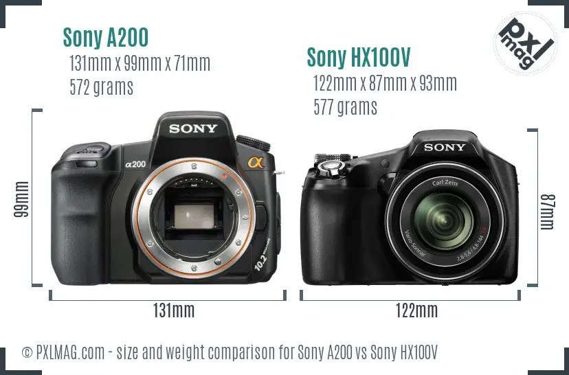 Sony A200 vs Sony HX100V size comparison