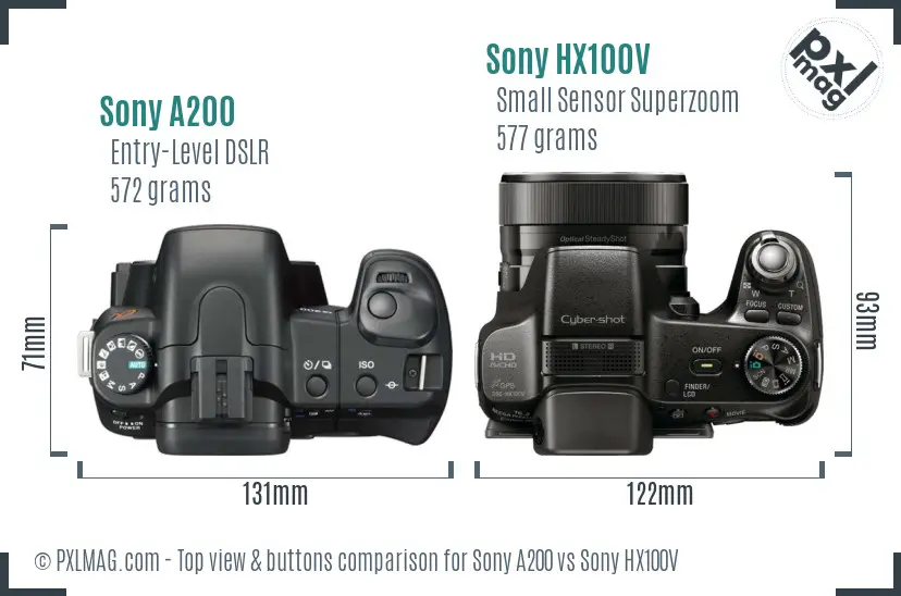 Sony A200 vs Sony HX100V top view buttons comparison