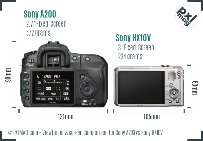 Sony A200 vs Sony HX10V Screen and Viewfinder comparison