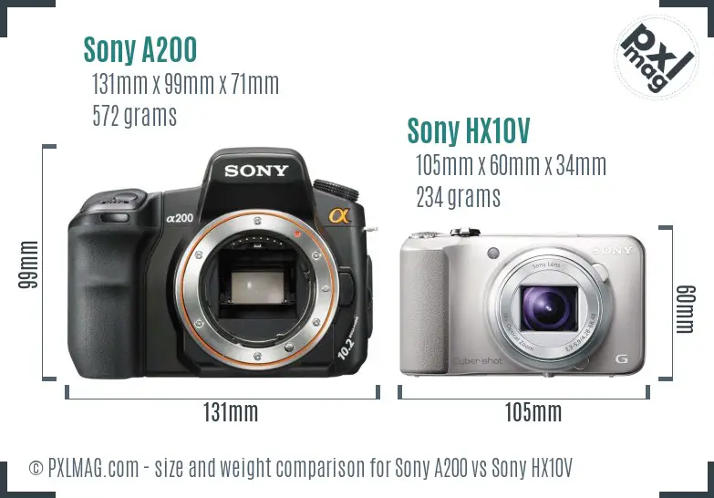 Sony A200 vs Sony HX10V size comparison