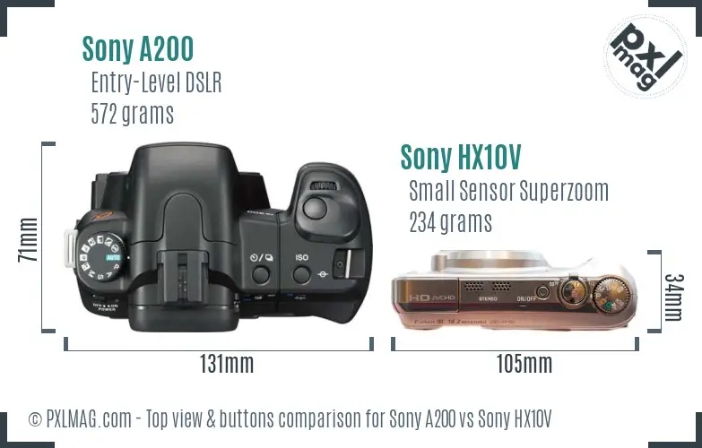 Sony A200 vs Sony HX10V top view buttons comparison