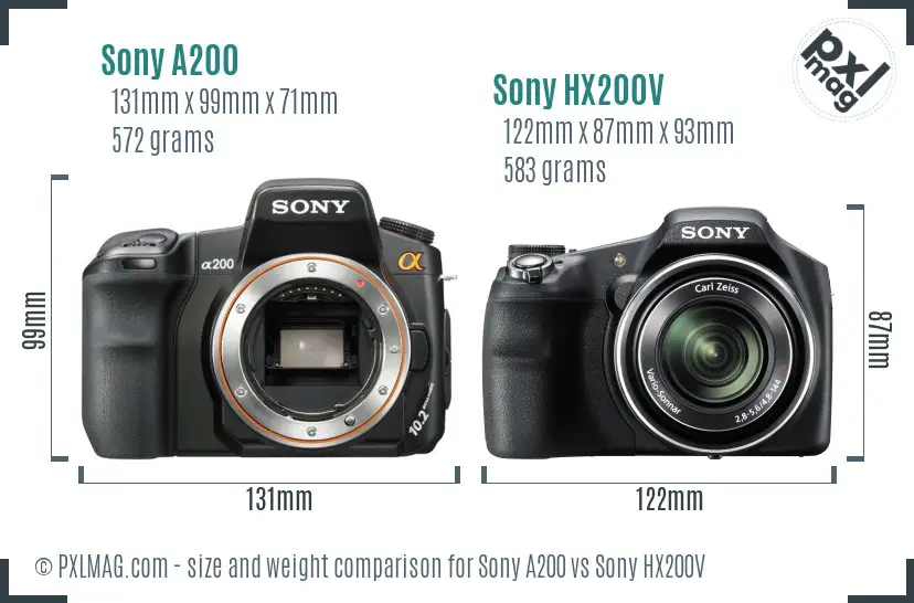 Sony A200 vs Sony HX200V size comparison