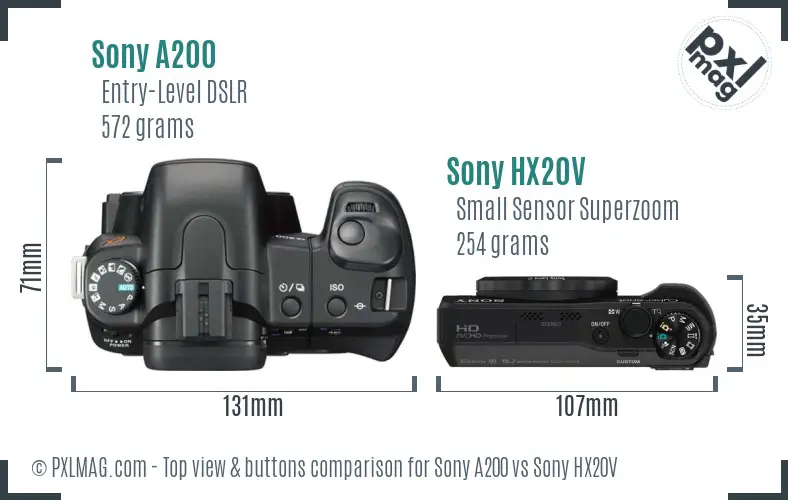 Sony A200 vs Sony HX20V top view buttons comparison