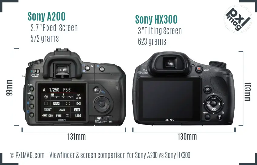 Sony A200 vs Sony HX300 Screen and Viewfinder comparison