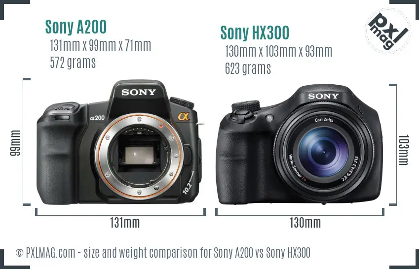 Sony A200 vs Sony HX300 size comparison