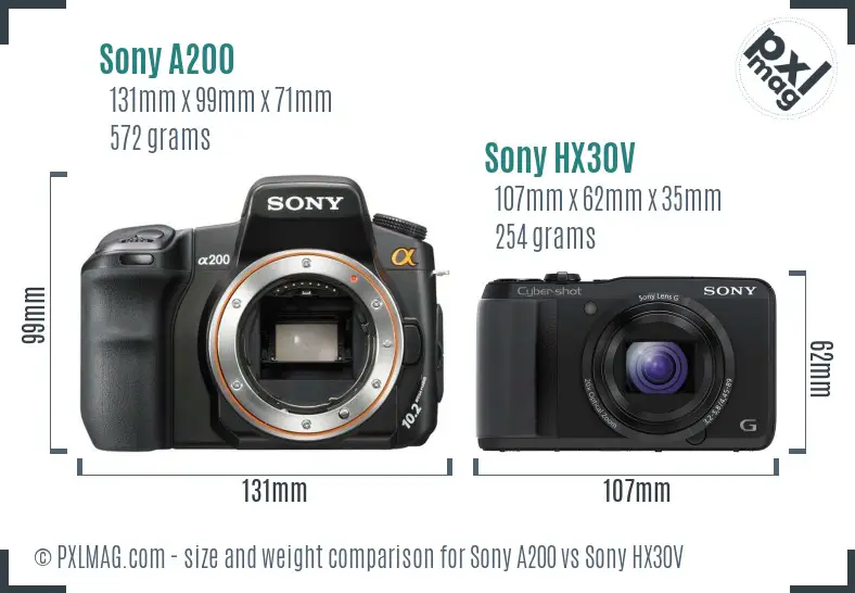 Sony A200 vs Sony HX30V size comparison