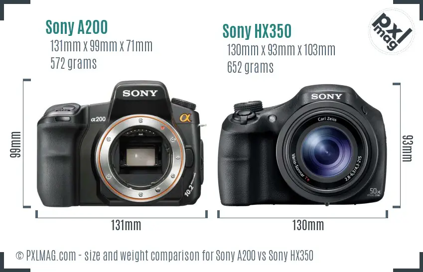 Sony A200 vs Sony HX350 size comparison