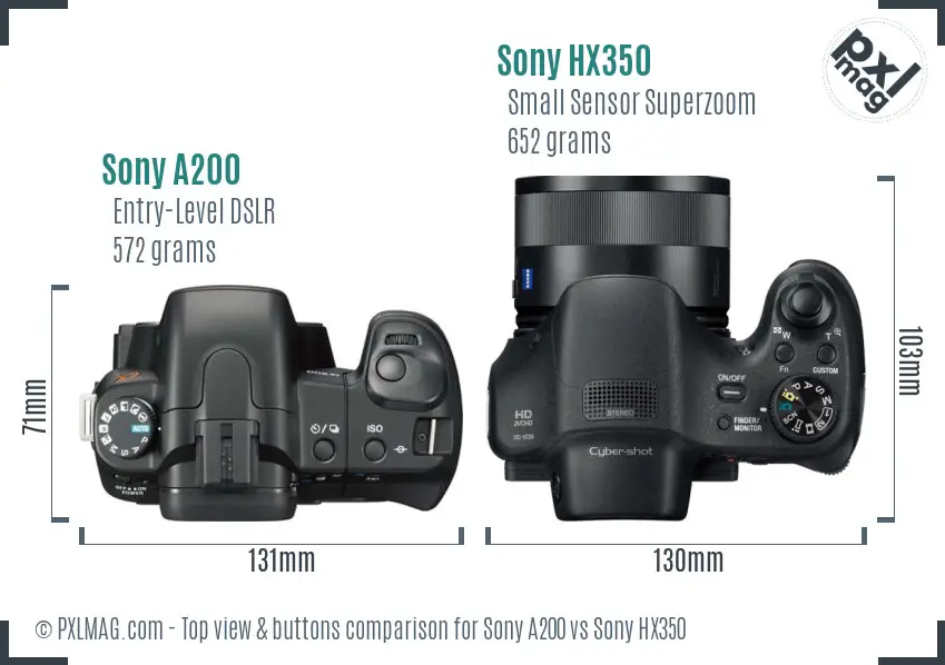 Sony A200 vs Sony HX350 top view buttons comparison