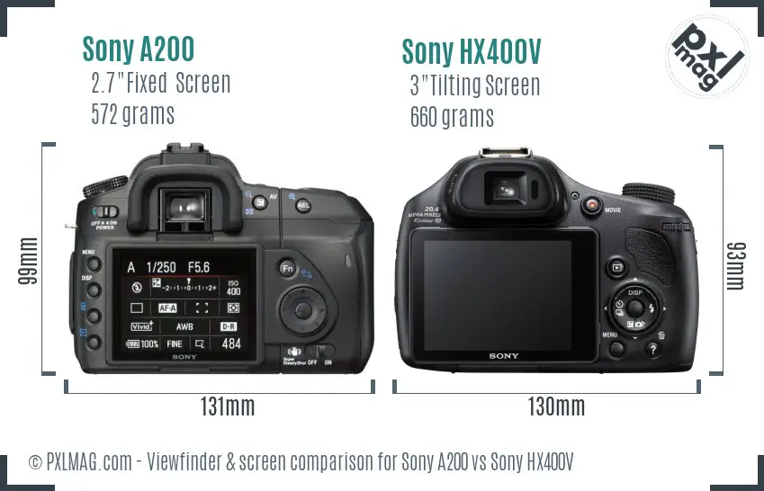 Sony A200 vs Sony HX400V Screen and Viewfinder comparison