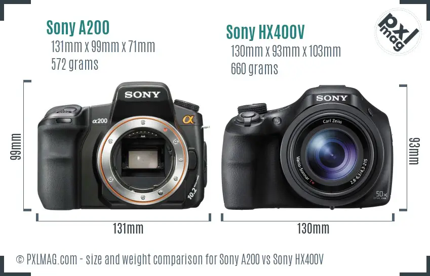 Sony A200 vs Sony HX400V size comparison