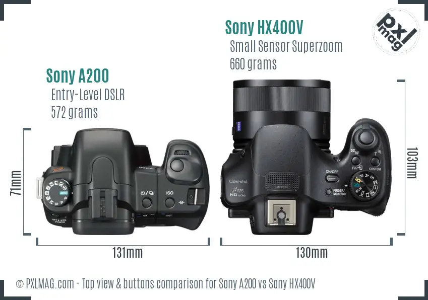 Sony A200 vs Sony HX400V top view buttons comparison
