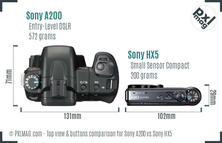 Sony A200 vs Sony HX5 top view buttons comparison