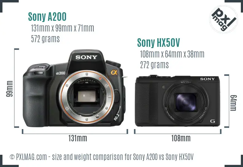 Sony A200 vs Sony HX50V size comparison