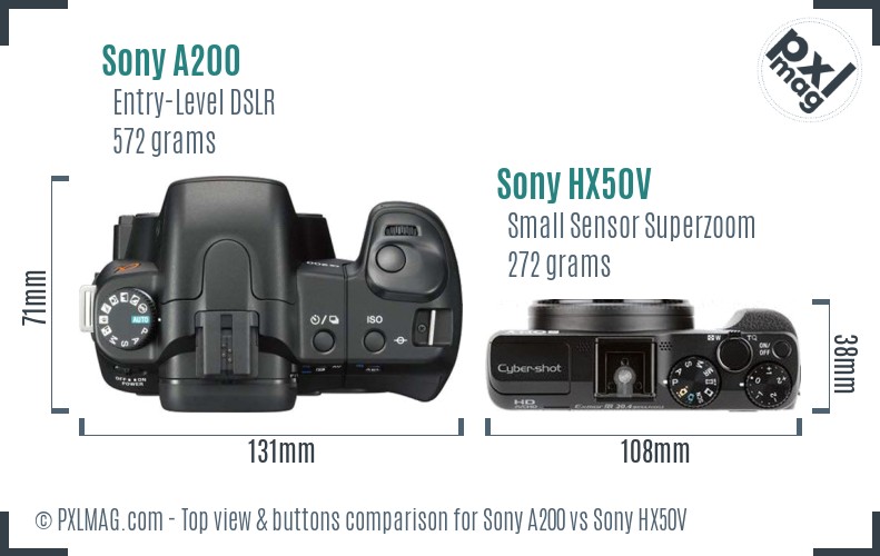 Sony A200 vs Sony HX50V top view buttons comparison