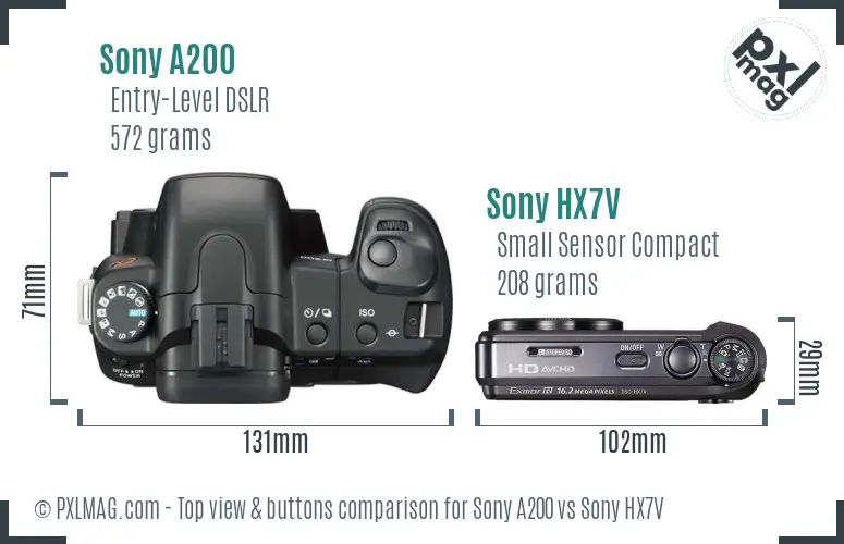 Sony A200 vs Sony HX7V top view buttons comparison